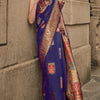 Fairytale Royal Blue Pashmina saree With Charismatic Blouse Piece