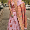 Pleasant Baby Pink Pashmina saree With Vivacious Blouse Piece