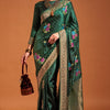 Propinquity Dark Green Banarasi Satin Silk Saree With Susurrous Blouse