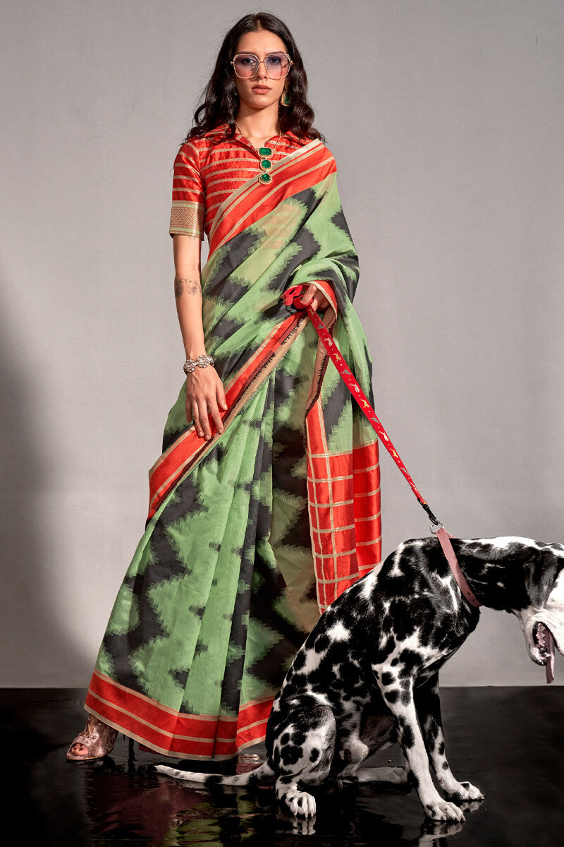 Ideal Pista Digital Printed Soft Silk Saree With Palimpsest Blouse Piece