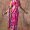 Assemblage Dark Pink Ajrakh Printed Satin Silk Saree With Sophisticated Blouse Piece