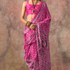 Assemblage Dark Pink Ajrakh Printed Satin Silk Saree With Sophisticated Blouse Piece