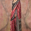 Demesne Red Ajrakh Printed Satin Silk Saree With Embrocation Blouse Piece