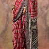Demesne Red Ajrakh Printed Satin Silk Saree With Embrocation Blouse Piece