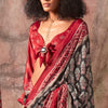 Desuetude Black Ajrakh Printed Satin Silk Saree With Glorious Blouse Piece