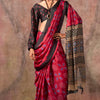Mesmerising Maroon Ajrakh Printed Satin Silk Saree With Palimpsest Blouse Piece
