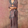 Susurrous Grey Ajrakh Printed Satin Silk Saree With Blissful Blouse Piece