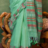 Trendy Sea Green Cotton Silk Saree With Sizzling Blouse Piece