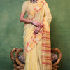 Engrossing Yellow Cotton Silk Saree With Prominent Blouse Piece