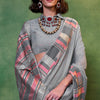 Entrancing Grey Cotton Silk Saree With Adoring Blouse Piece