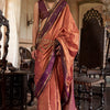 Efflorescence Peach Banarasi Tussar Silk Saree With Seraphic Blouse Piece