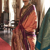 Efflorescence Peach Banarasi Tussar Silk Saree With Seraphic Blouse Piece