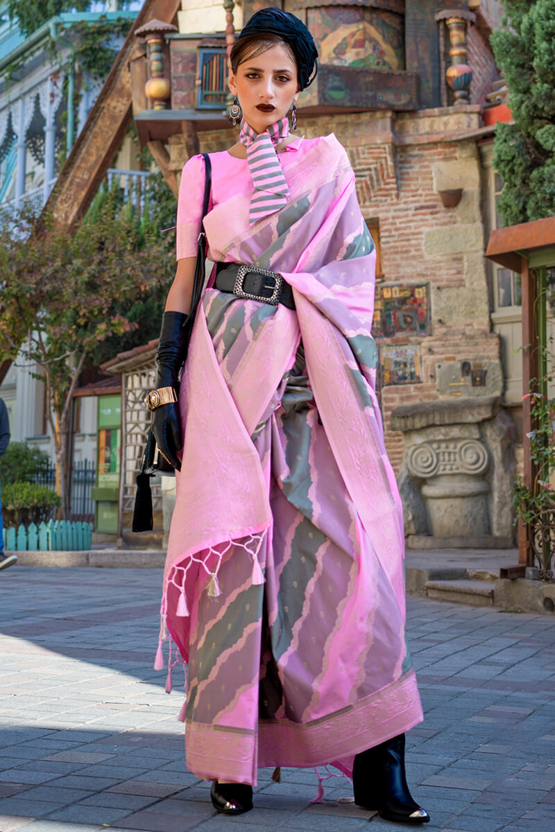 Pleasurable Baby Pink Soft Banarasi Silk Saree With Improbable Blouse Piece