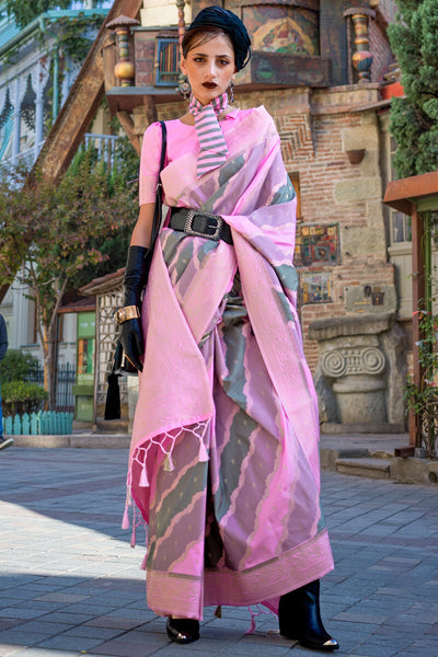 Pleasurable Baby Pink Soft Banarasi Silk Saree With Improbable Blouse Piece