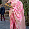 Elegant Baby Pink Soft Banarasi Silk Saree With Jazzy Blouse Piece