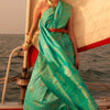 Devastating Sea Green Soft Banarasi Silk Saree With Sumptuous Blouse Piece
