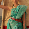 Devastating Sea Green Soft Banarasi Silk Saree With Sumptuous Blouse Piece