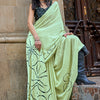 Mellifluous Pista Digital Printed Satin Silk Saree With Staggering Blouse Piece