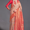 Flamboyant Pink Pashmina saree With Assemblage Blouse Piece