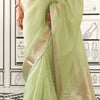 Delightful Pista Soft Silk Saree With Jazzy Blouse Piece