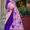Sizzling Royal Blue and Pink Digital Printed Satin Silk Saree With Gorgeous Blouse Piece