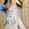 Capricious Off White Digital Printed Satin Silk Saree With Gratifying Blouse Piece