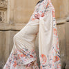 Unique Off White Digital Printed Satin Silk Saree With Charming Blouse Piece