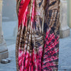 Appealing Brown and Pink Digital Printed Satin Silk Saree With Engrossing Blouse Piece