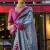 Desuetude Grey Digital Printed Satin Silk Saree With Diaphanous Blouse Piece