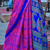 Ebullience Pink and Blue Digital Printed Satin Silk Saree With Imbrication Blouse Piece
