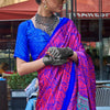 Ebullience Pink and Blue Digital Printed Satin Silk Saree With Imbrication Blouse Piece