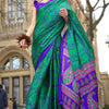 Surreptitious Green and Purple Digital Printed Satin Silk Saree With Denouement Blouse Piece