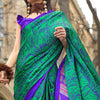 Surreptitious Green and Purple Digital Printed Satin Silk Saree With Denouement Blouse Piece