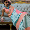 Surpassing Sky Soft Banarasi Silk Saree With Groovy Blouse Piece