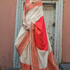 Beauteous Beige and Red Soft Banarasi Silk Saree With Divine Blouse Piece