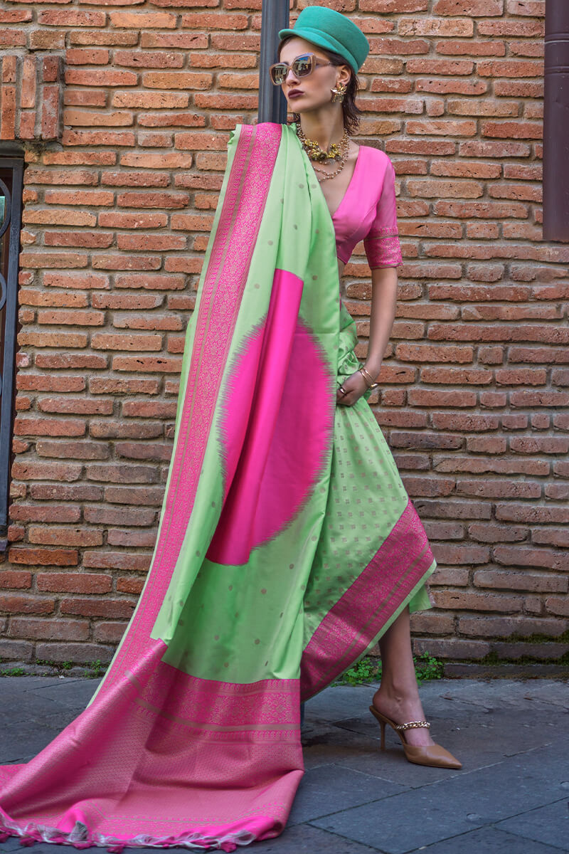 Propinquity Pink Soft Banarasi Silk Saree With Denouement Blouse Piece