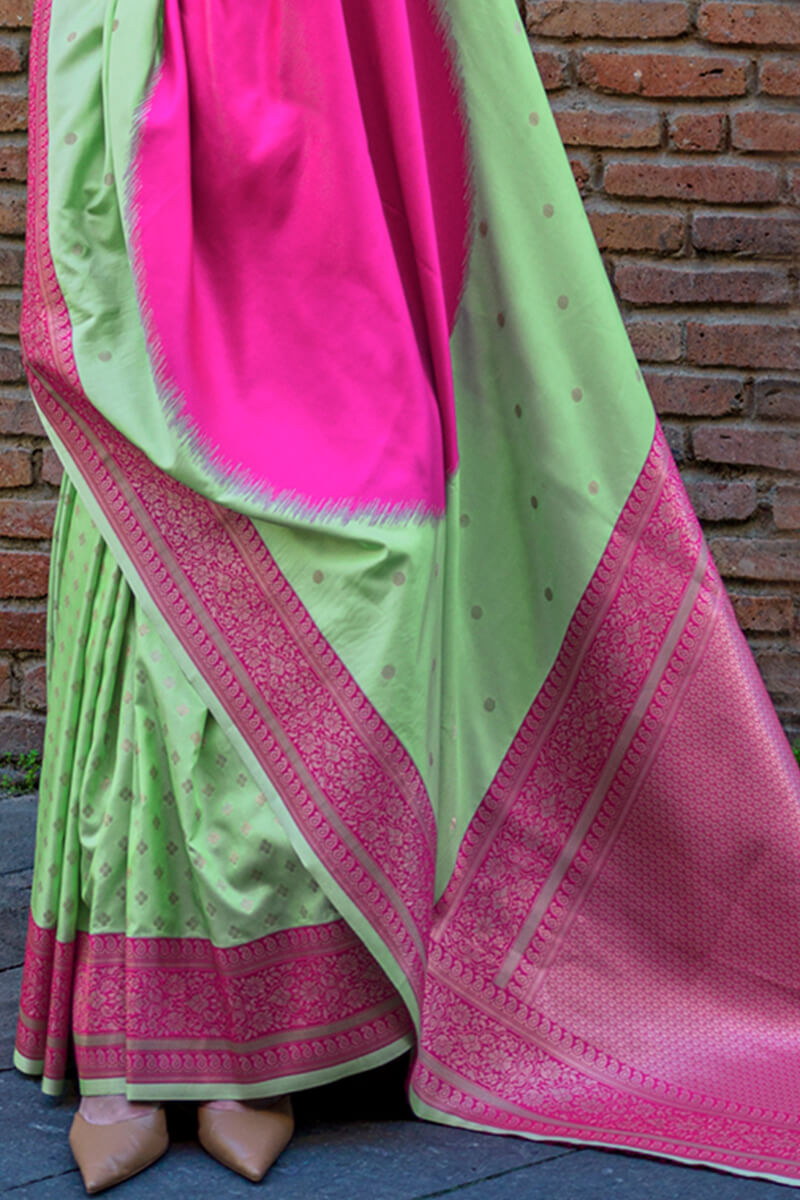 Propinquity Pink Soft Banarasi Silk Saree With Denouement Blouse Piece
