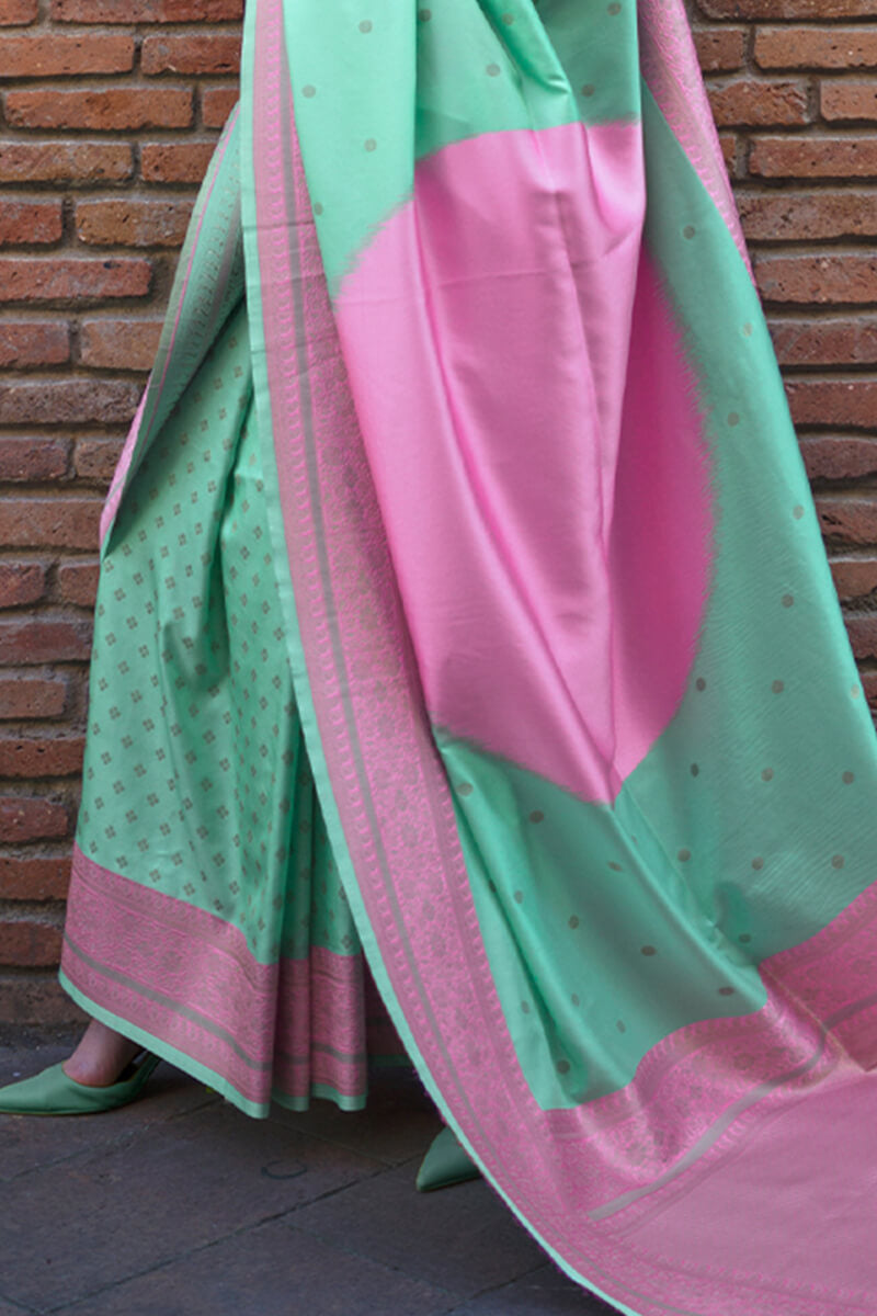 Ravishing Sea Green Soft Banarasi Silk Saree With Dulcet Blouse Piece
