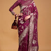 Gorgeous Wine Georgette Banarasi Silk Saree With Pretty Blouse Piece
