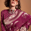 Gorgeous Wine Georgette Banarasi Silk Saree With Pretty Blouse Piece