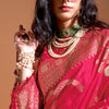 Phenomenal Dark Pink Georgette Banarasi Silk Saree With Jazzy Blouse Piece