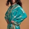 Chatoyant Turquoise Georgette Banarasi Silk Saree With Evanescent Blouse Piece