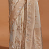 Extraordinary Beige Georgette Banarasi Silk Saree With Fantabulous Blouse Piece