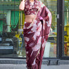 Phenomenal Wine Digital Printed Satin Silk Saree With Invaluable Blouse Piece