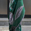 Groovy Dark Green Digital Printed Satin Silk Saree With Flamboyant Blouse Piece