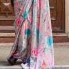 Preferable Grey Digital Printed Satin Silk Saree With Glorious Blouse Piece