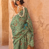 Ethnic Sea Green Digital Printed Tissue Silk Saree With Delightful Blouse Piece