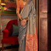 Desuetude Grey Soft Banarasi Silk Saree With Inspiring Blouse Piece