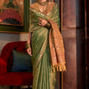 Energetic Mehndi Soft Banarasi Silk Saree With Pretty Blouse Piece