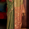 Energetic Mehndi Soft Banarasi Silk Saree With Pretty Blouse Piece